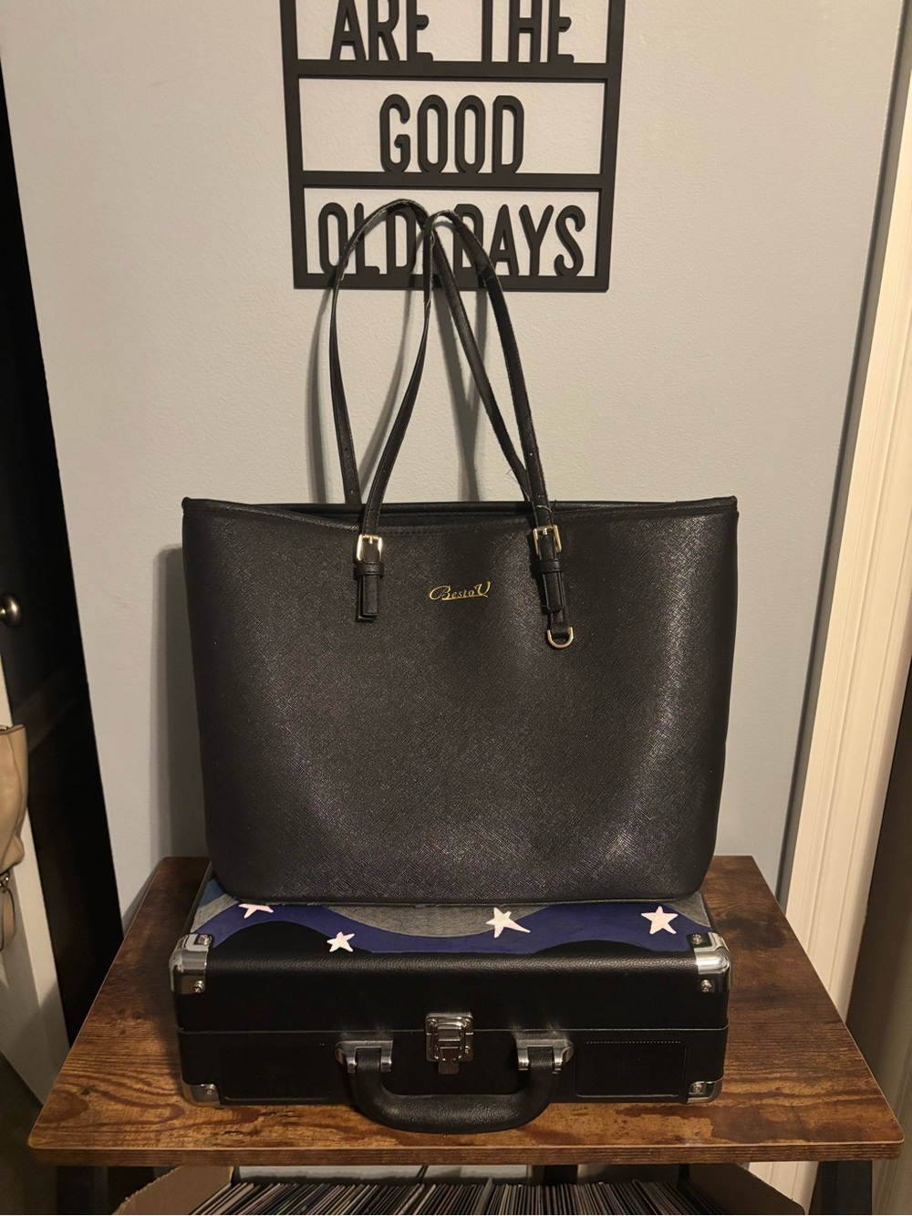 Black Leather Tote Shoulder Bag